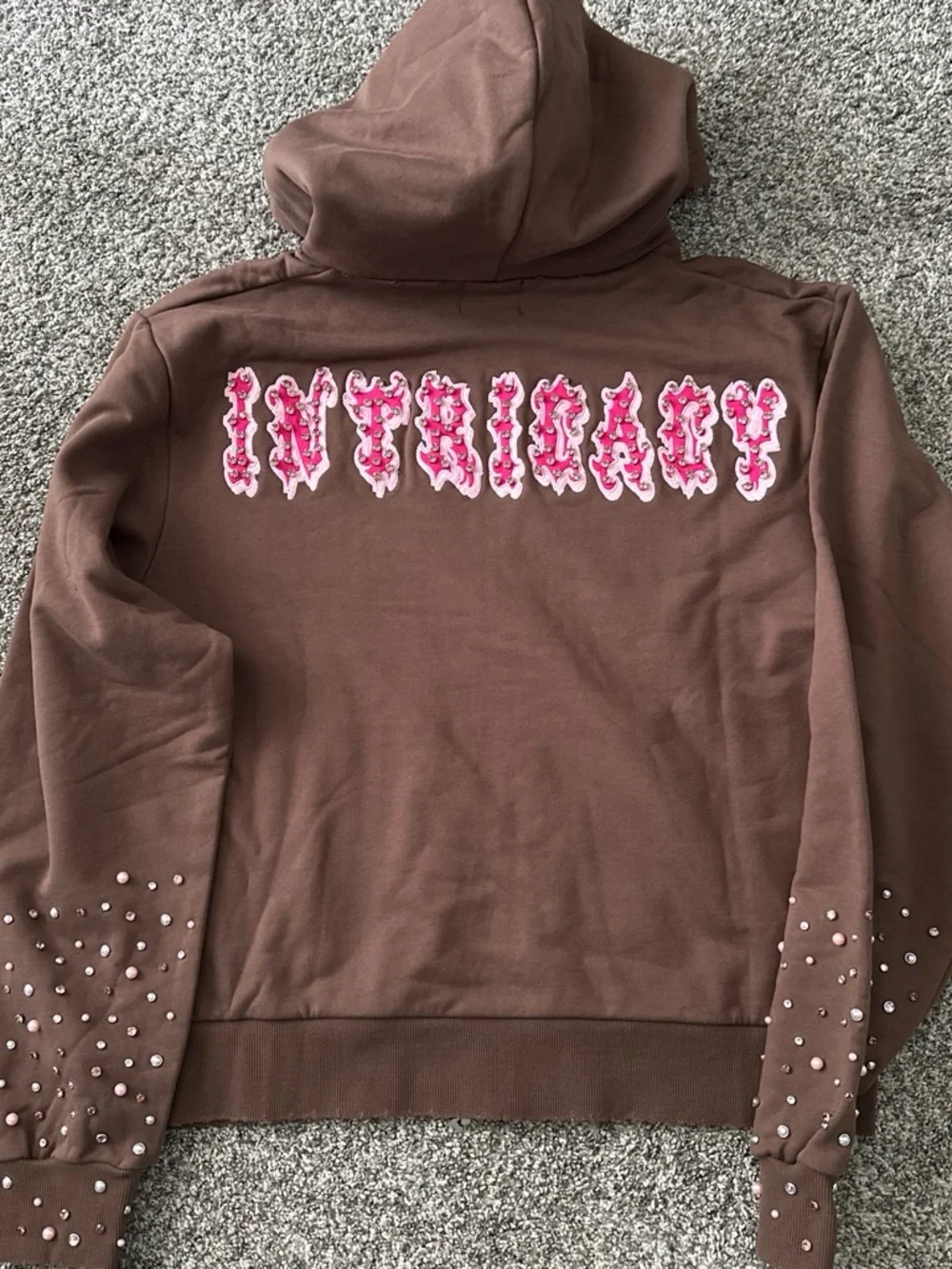 Lost Intricacy Brown & Pink Rhinestone Zip-Up Hoodie XL NWT
